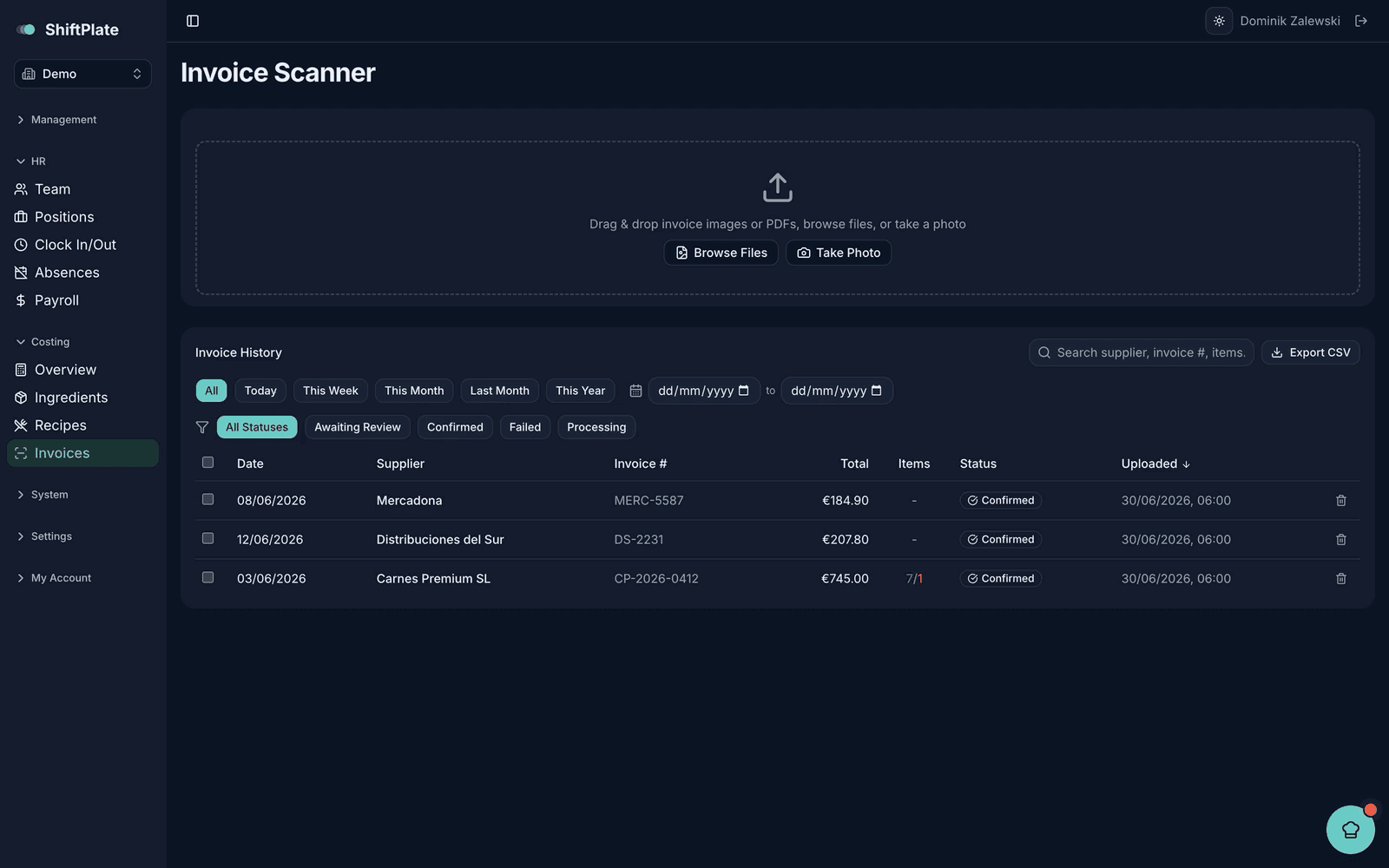 Snap an invoice. Prices update.